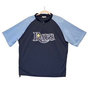 Tampa Bay Rays 1/4 Zip Pullover Athletic Shirt Mens XL Navy Blue Short Sleeve